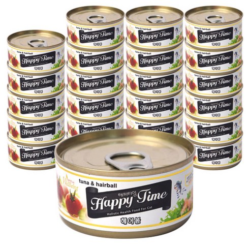 해피타임 고양이 간식캔 80g, 헤어볼, 24개