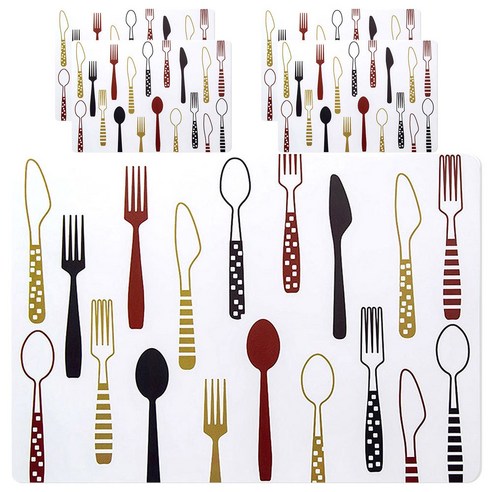 이코디 패턴 식탁 매트 5p, 커트러리 (레드), 40 x 28 cm