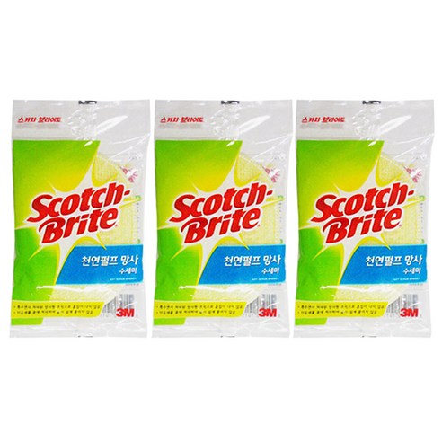 스카치브라이트 천연펄프 망사 타원 수세미, 1개, 3개입