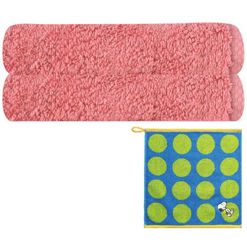 송월타월 170g 40수 면사 피안느 타월 2p + 스누피 컬러도트 핸드타월, 연자주, 파랑, 1세트