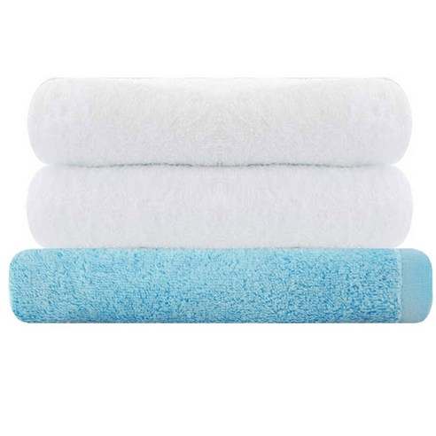 송월타월 호텔타월 코마사 30수 170g 2p + 모던바스타월, 호텔타월 (하얀색), 바스타월 (하늘), 1세트