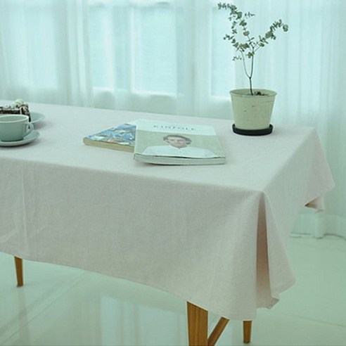하임앤하임 빈티지 워싱 도비 식탁보, 소프트 핑크, 2인(110 x 110 cm)