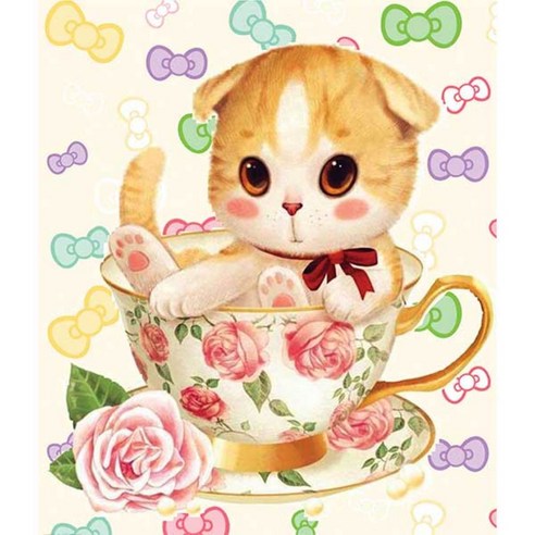 케이엠엘리 5D 티컵 고양이 보석십자수 DIY 30 x 35 cm, 2, 1세트
