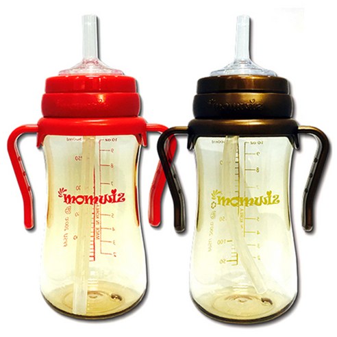 맘위즈 PPSU 젖병 호환 빨대컵 300ml, 레드, 브라운, 1세트