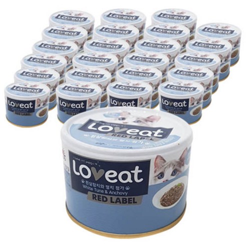 LOVeat 레드라벨 고양이 간식캔, 흰살참치 + 멸치 혼합맛, 160g, 24개