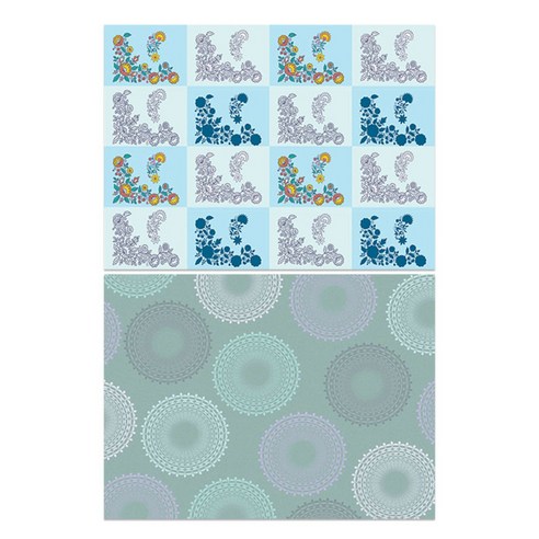 로엠디자인 실리콘 식탁매트 꽃패턴블루 + 몽실, 혼합 색상, 385 x 285 mm