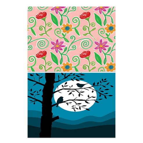 로엠디자인 실리콘 식탁매트 꽃밭 + 나무와새, 혼합 색상, 385 x 285 mm