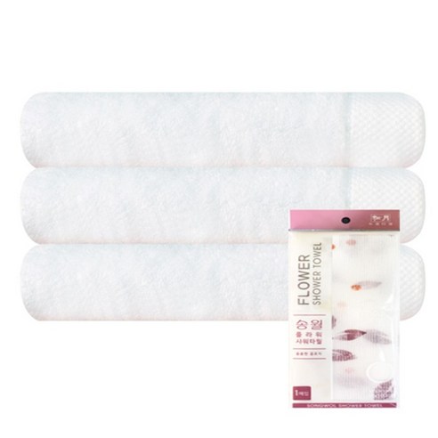 송월타월 호텔 피안느 수건 170g 3p + 플라워 샤워타월 리프보라, 하얀색, 1세트