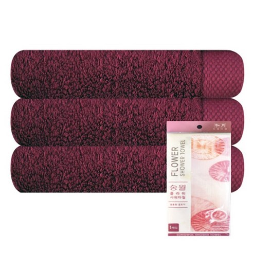 송월타월 호텔 피안느 170g 3p + 플라워 샤워타월 프레쉬 주황, 진자주, 1세트