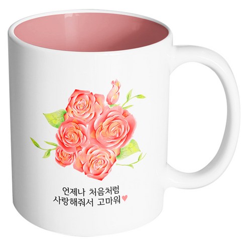 핸드팩토리 로즈플라워 언제나 처음처럼 머그컵, 내부 파스텔 핑크, 1개