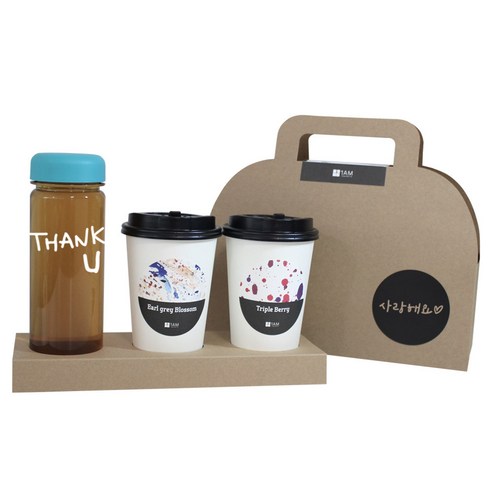 1AM 쥬뗌므 프리미엄 크라프트 THANK U 하늘뚜껑 보틀 블랜딩차세트, 크라프트 패키지 + 티백세트(테이크아웃잔 2p + 얼그레이 블라썸 3p + 트리플 베리 3p) + THANK U 보틀 스티커 + 트라이탄 보틀 +  사랑해요 패키지 스티커, 1세트