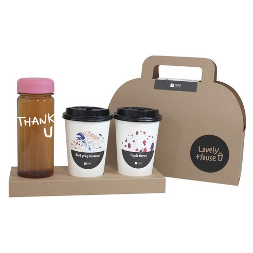 1AM 쥬뗌므 프리미엄 크라프트 THANK U 분홍뚜껑 보틀 블랜딩차세트, 크라프트 패키지 + 티백세트(테이크아웃잔 2p + 얼그레이 블라썸 3p + 트리플 베리 3p) + THANK U 보틀 스티커 + 트라이탄 보틀 +  Lovely H 패키지 스티커, 1세트
