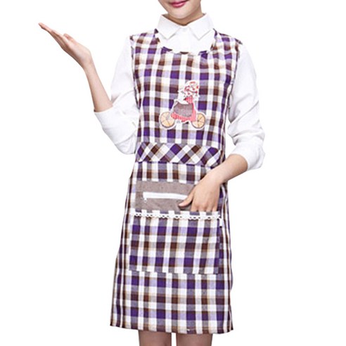 아울리빙 체크 패턴 주방 앞치마, 자전거 퍼플, 1개