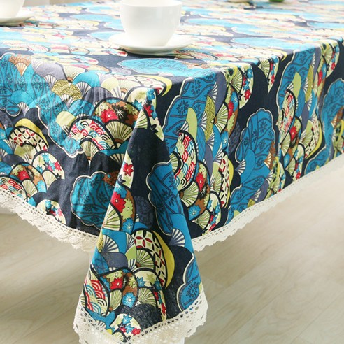이코디 오리엔탈 레이스 스케일 테이블 보, 블루, 140 x 220 cm
