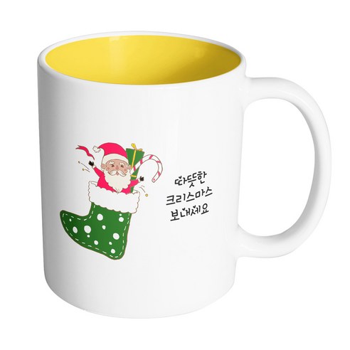 핸드팩토리 양말속산타 따뜻한 크리스마스 머그컵, 내부 옐로우, 1개