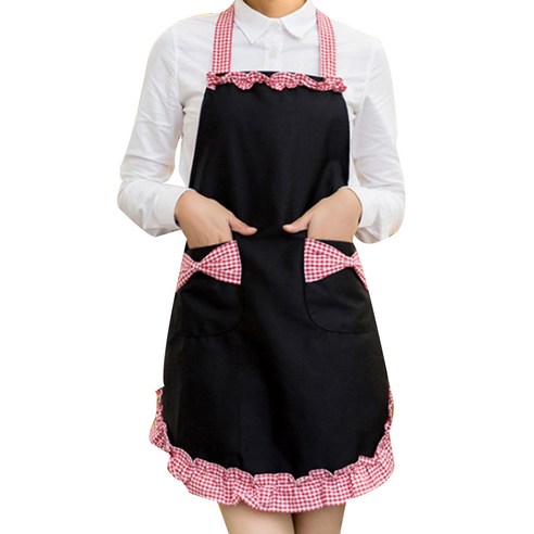 이코디 포인트 리본 프린세스 앞치마, 레드블랙, 1개