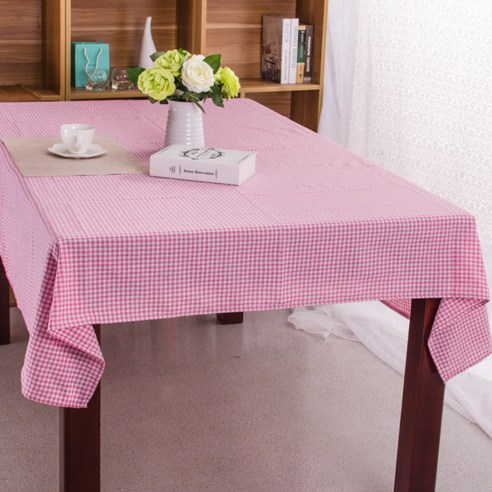 이코디 심플 체크 테이블 보, 핑크, 100 x 140 cm