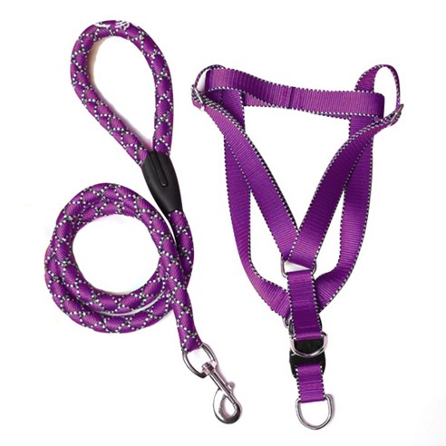 바이셀 강아지 하네스 + 중대형견용 라인 로프 S, 퍼플, 1세트