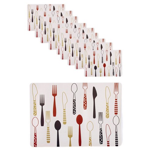 아리코 키친 플레이스 식탁 매트 10p, 스푼 & 포크(레드), 40.5 x 28.5 cm