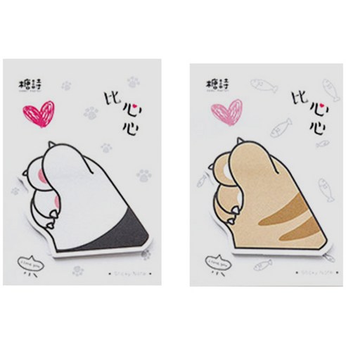 라이프포인트 고양이 손하트 디자인 메모지 2p, 01 흰색, 04 노랑, 1세트