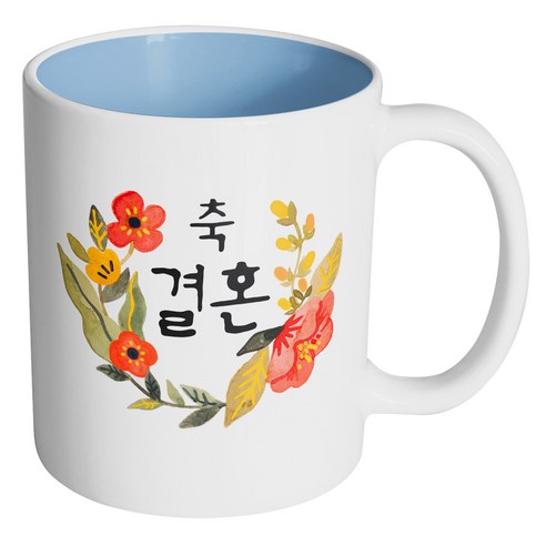핸드팩토리 라운드 워터 플라워 결혼 머그컵, 내부 파스텔 블루, 1개