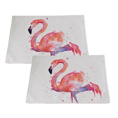 아리코 Flamingo 면화 테이블 식탁매트 2p, 수채화 플라밍고, 32 x 42 cm