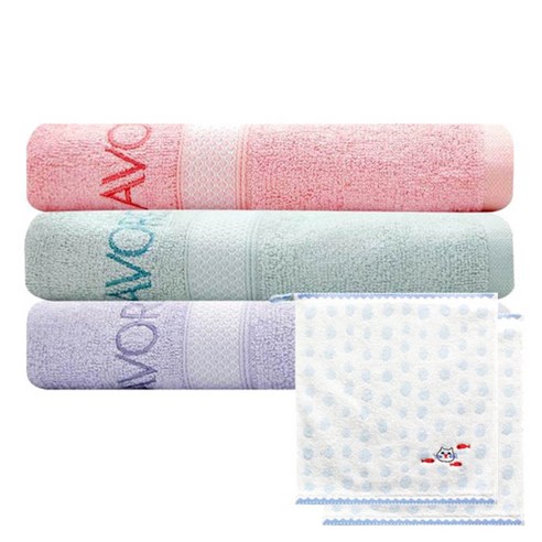 송월타월 샤보렌 가든파티 수건 3p + 고양이 고리 핸드타월 하늘 2p, 랜덤 발송, 1세트