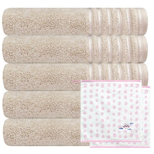 송월타월 필라라인 40 호텔수건 5p + 고양이 핸드타월 분홍 2p, 연갈색, 1세트