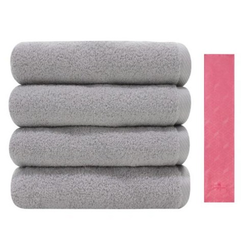 송월타월 노블레스 타월 150g 4p 연회색 + 아날도바시니 블록패턴 스포츠 타올, 분홍, 1세트