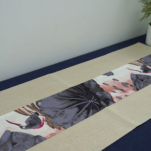 아리코 25 kitchen 동양 린넨 테이블 러너, J(꽃과 새), 30 x 180 cm
