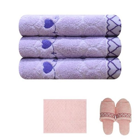 송월타월 스윗하트 슈가 세면타올 보라 3p + 슬리퍼 분홍 + 발매트, 연분홍, 1세트