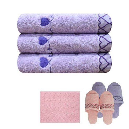 송월타월 스윗하트 슈가 세면타올 보라 3p + 슬리퍼 랜덤 발송 2p + 발매트, 분홍, 1세트