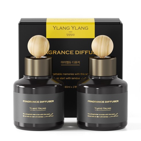 아이엠듀 퍼퓸 차량용 방향제 디퓨저 80mL 2개 + 우드볼스틱 2개, 일랑일랑, 1세트