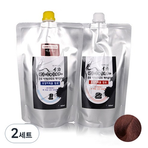 뉴겐 금송 이카 보쿠쥬우 오징어먹물 염색제 1제 500ml + 2제 500ml, 마호가니, 2개