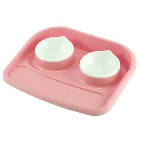 블럭마트 반려동물 식기 + 받침대, 핑크, 2개
