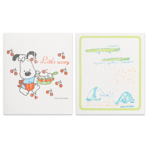 키친에구떼 펄프 주방 스칸행주 2p 리틀워리보라 세트, 리틀워리하늘, 코끼리