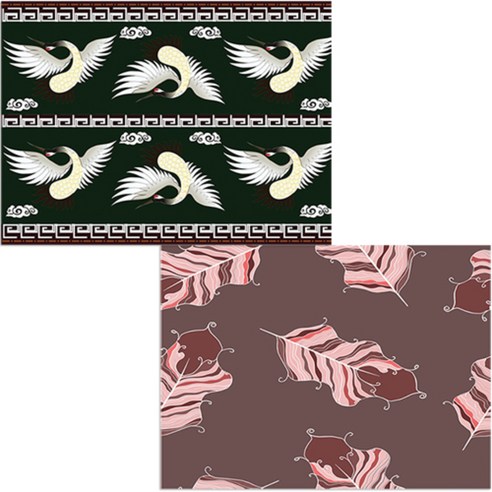 벨라 실리콘 식탁매트 깃털 보라 + 학, 혼합 색상, 385 x 285 mm