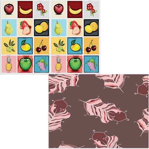 벨라 실리콘 식탁매트 깃털 보라 + 과일, 혼합 색상, 385 x 285 mm