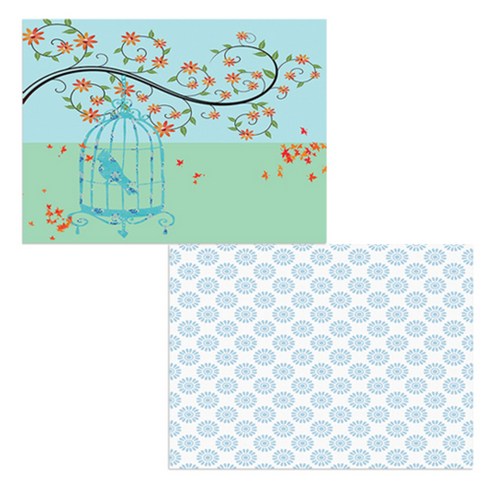 벨라 실리콘 식탁매트 블루 플라워 패턴 + 새장, 혼합 색상, 385 x 285 mm