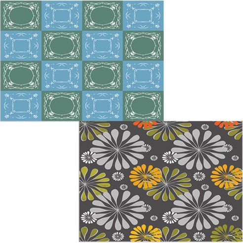 벨라 실리콘 식탁매트 꽃패턴 + 패턴, 2, 385 x 285 mm, 두께 1 mm