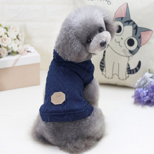 아리코 고양이 & 강아지 양모 모직코트, 블루