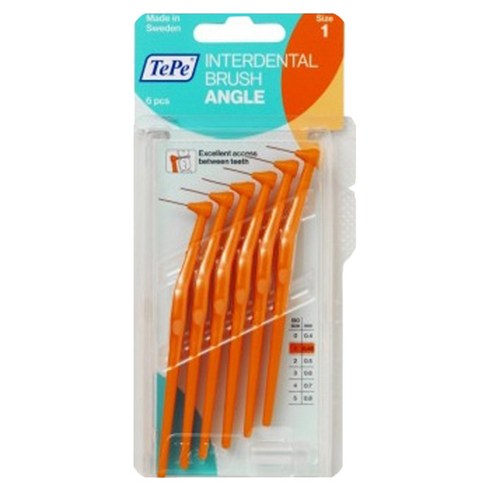 테페 ㄱ자형 치간칫솔 인터덴탈 브러쉬 앵글 0.45mm 주황, 6개입, 1개