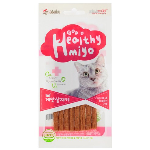 아스크 헬시묘 고양이 간식 져키 20g, 게맛살, 20개