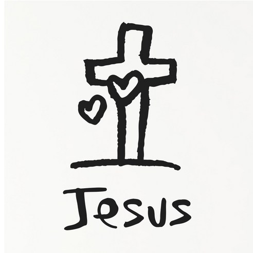 1AM 캘리그라피 인테리어 포인트 스티커 십자가 Jesus, 진회