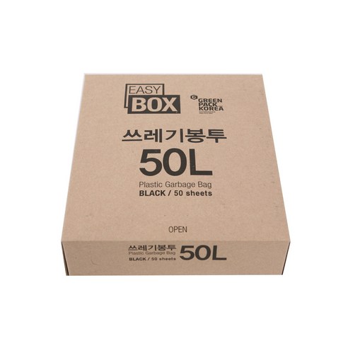 그린팩코리아 이지박스 쓰레기봉투 블랙, 50L, 50개입
