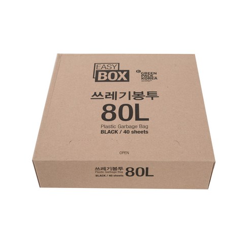 그린팩코리아 이지박스 쓰레기봉투 블랙, 80L, 40개입