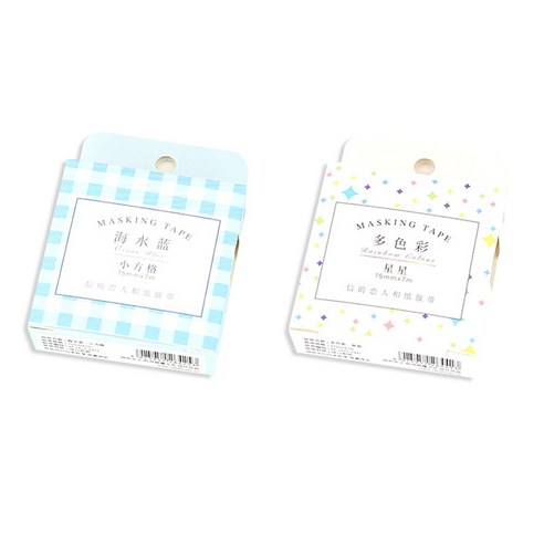 라이프포인트 DIY장식시리즈 마스킹 테이프 15mm 2p 14 블루체크 세트, 14블루체크 + 22멀티스타, 1세트