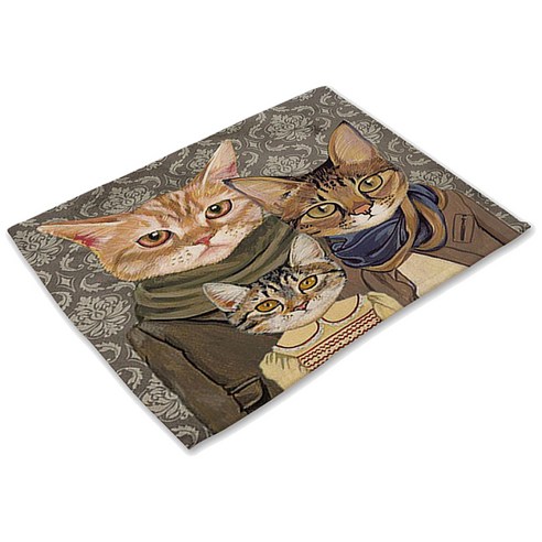 리빙팝 서양화 캣 테이블매트, 14, 42 x 32 cm