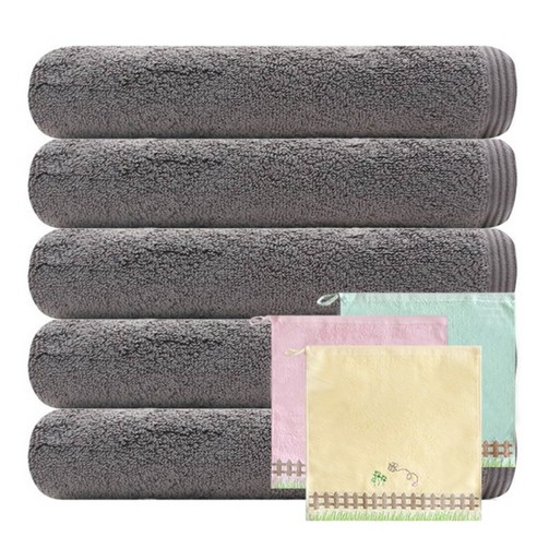 송월타월 헤비무지 190g x 5p + 포모스 허니펜스 핸드타올 고리 랜덤 발송 3p, 회색, 1세트