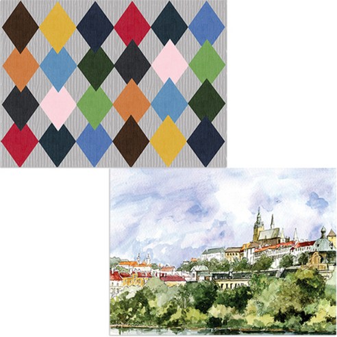 벨라 실리콘 식탁매트 도시풍경1 세트, 도시풍경1, 다이아몬드패턴, 385 x 285 mm